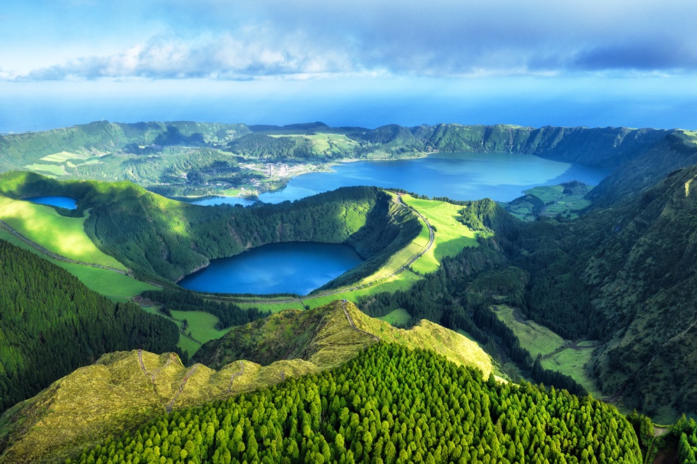 Coastal Atlantic view of the Azores volcanic islands in Portugal